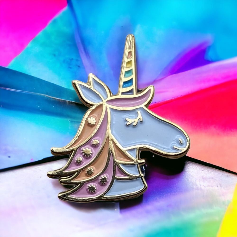 Unicorn Colorful Pastel Rainbow Horn Gold Tone Night Owl Hat Lapel Pin